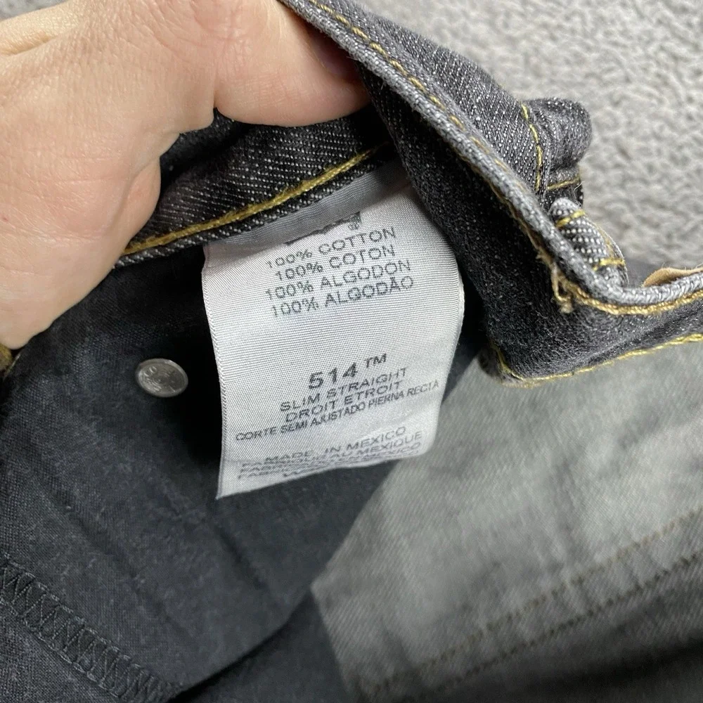 Levis 514 Slim Straight Jeans Mens 36x26 Gray Mid Rise‎ Denim Hemmed 100% Cotton